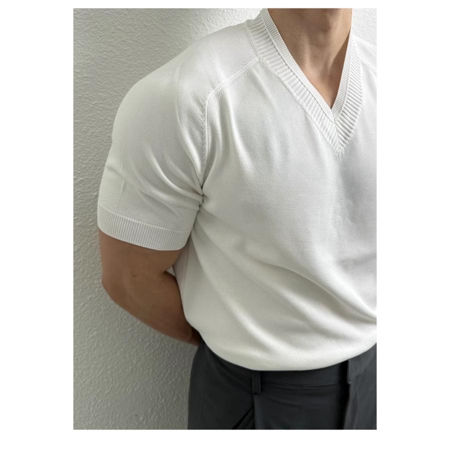 Tシャツ メンズ 半袖 サマーニット Vネック ニットTシャツ ひんやり