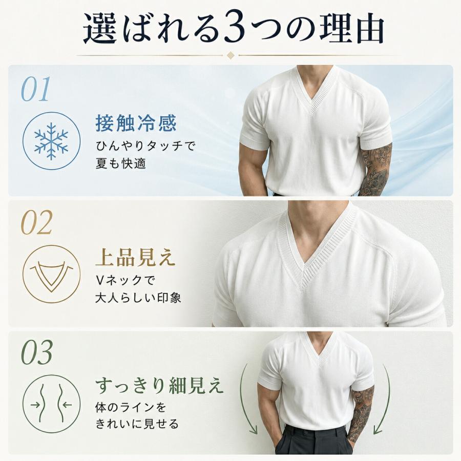 Tシャツ メンズ 半袖 サマーニット Vネック ニットTシャツ ひんやり