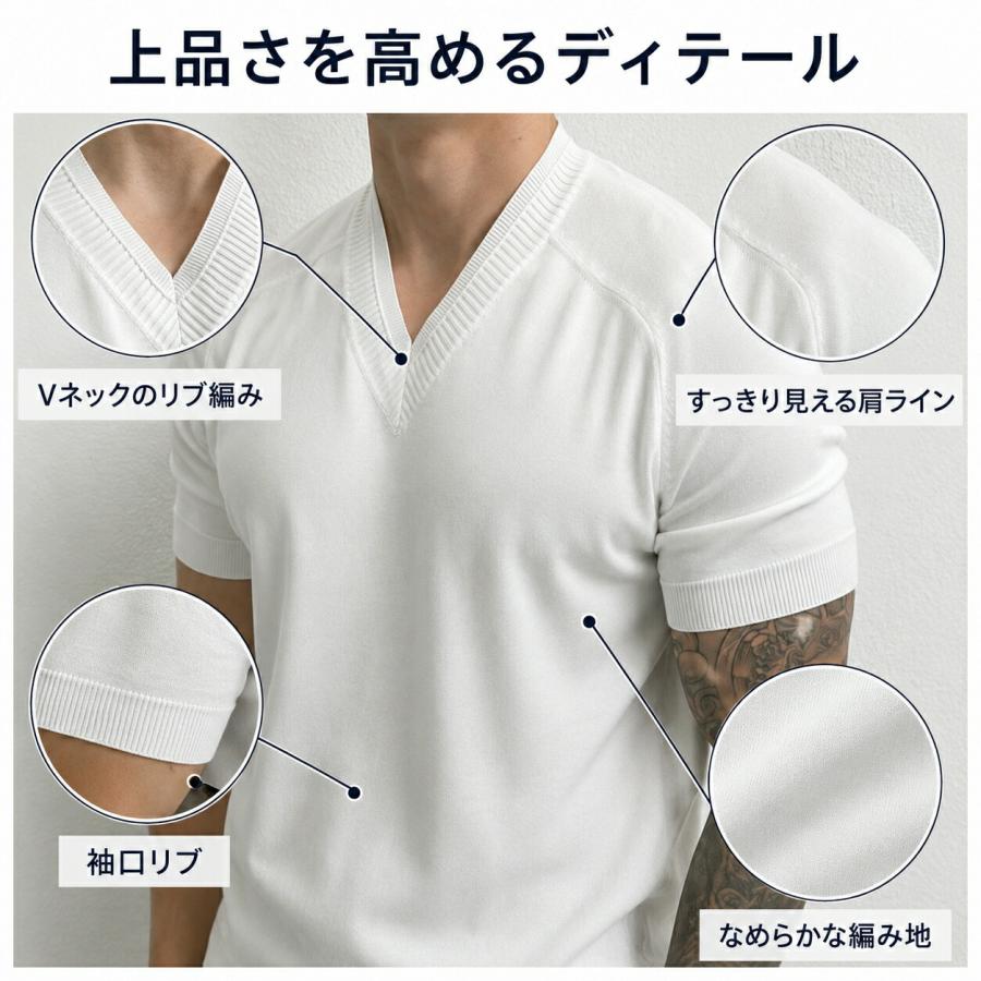 Tシャツ メンズ 半袖 サマーニット Vネック ニットTシャツ ひんやり