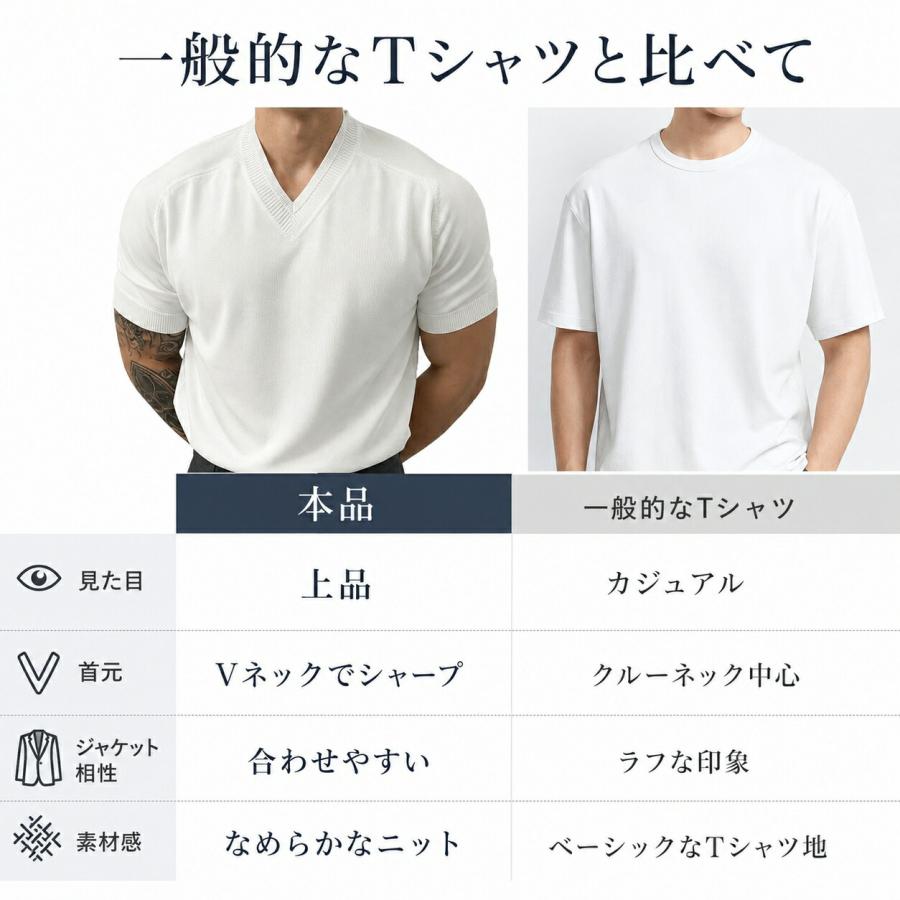 Tシャツ メンズ 半袖 サマーニット Vネック ニットTシャツ ひんやり