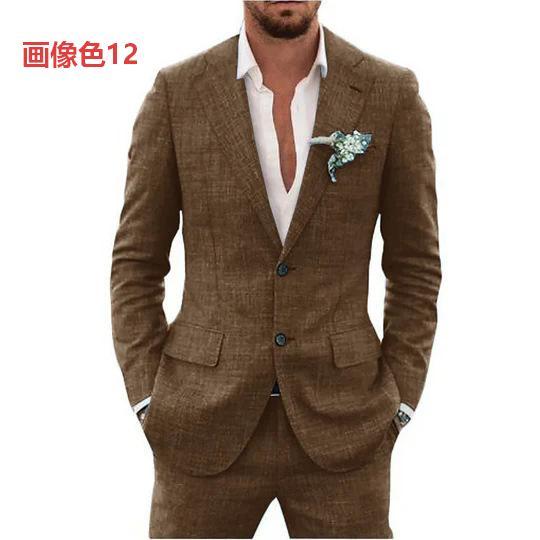 スーツ メンズ リネンスーツ セットアップ 麻混 ジャケット スラックス