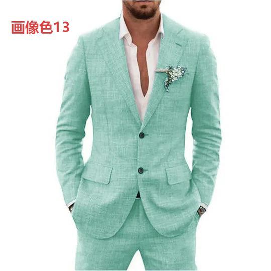 スーツ メンズ リネンスーツ セットアップ 麻混 ジャケット スラックス