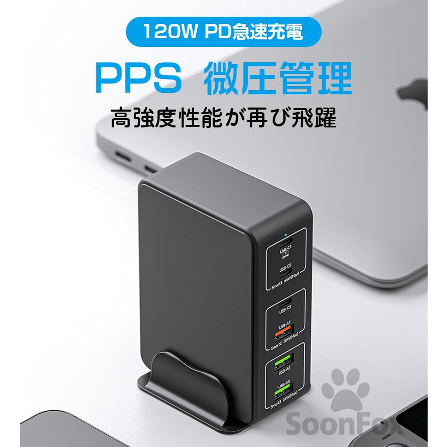 6ポート充電器 アダプター 急速充電 急速充電器合計120W Quick Charge 3.0 USB PD急速充電器 ACアダプター iPhone Android iPad スマホ充電器｜tuttle-store｜07