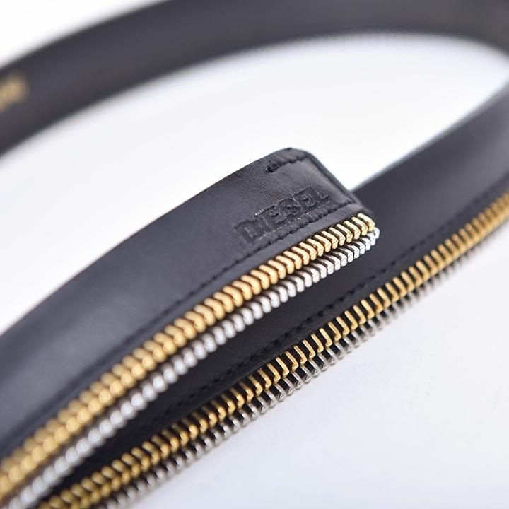 ディーゼル DIESEL レザーナローベルト レディース ゴールド＆シルバージップアクセント BZIPPER dielab8863