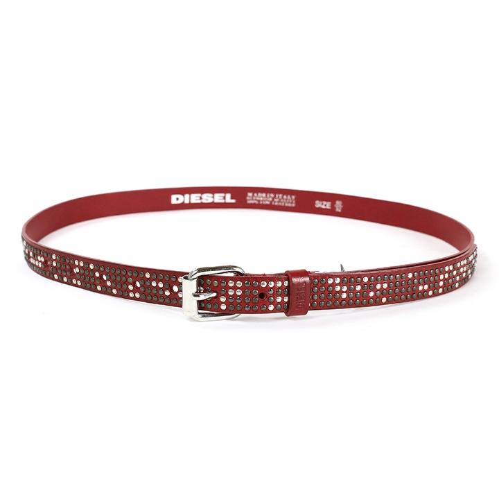 【美品】DIESEL ディーゼル　高級3連スタッズナローベルト　イタリア製正規品 DIESEL ディーゼル レザーナローベルト レディース 牛革 本革