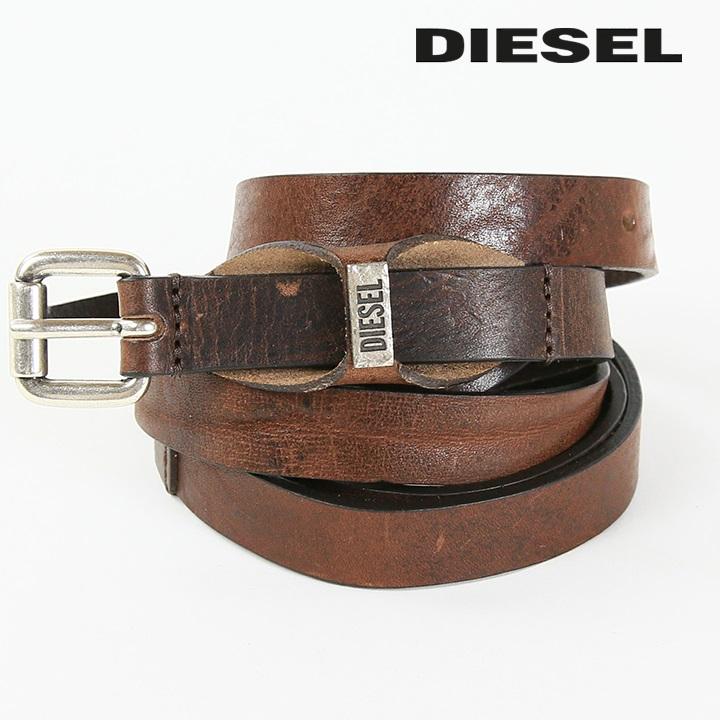 DIESEL ディーゼル 二重巻きレザーナローベルト レディース 牛革
