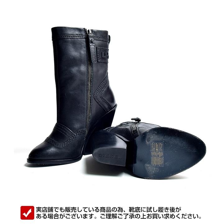 DIESEL レザー ブーツ サイドジップ 黒 DIESEL ディーゼル サイドジップレースアップブーツ レザー