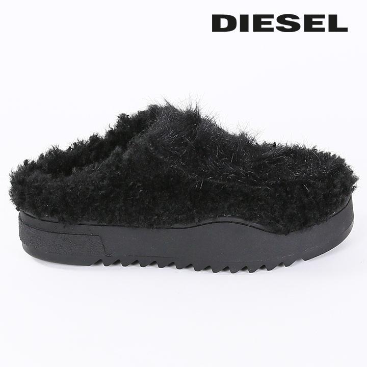 DIESEL　ディーゼル　フェイクファー　ミュール　スニーカー　ブラック　厚底 DIESEL（ディーゼル）の「レディース フェイクファー ミュール