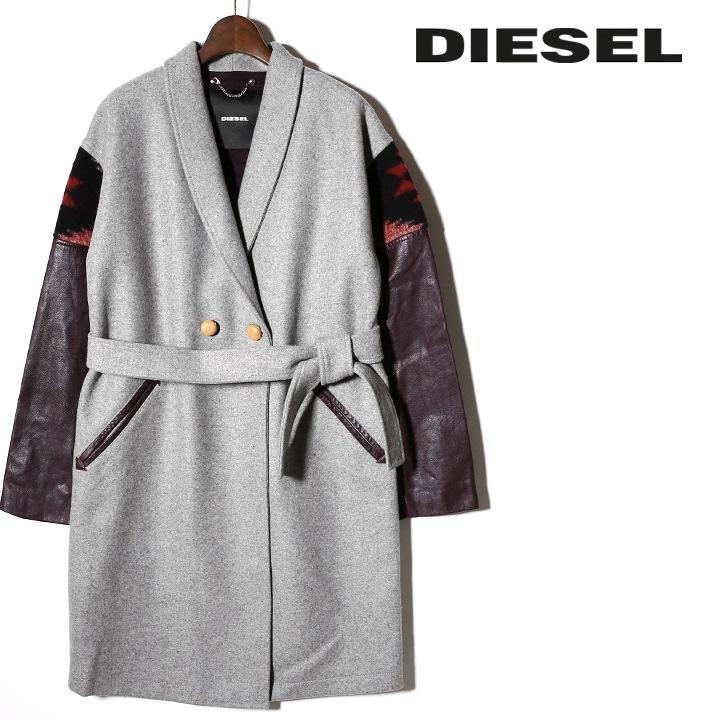 DIESEL ディーゼル ロングコート レディース 袖レザー切替 異素材切替 