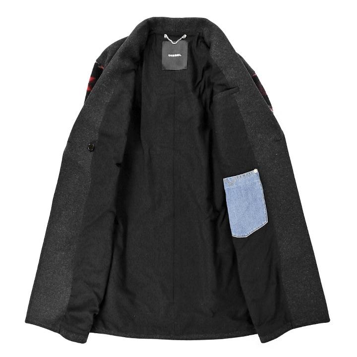 DIESEL 希少XL ブラック ニット•レザー切り替えチェスターコート