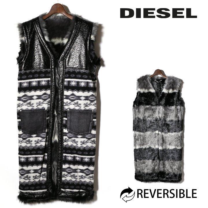 DIESEL レザー ファー付きベスト DIESEL ディーゼル フェイクファーベスト レディース