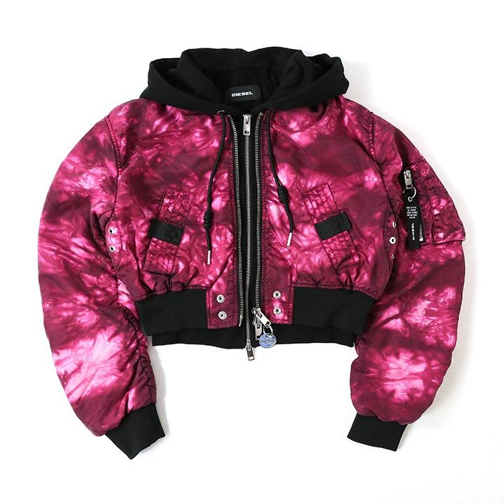 ディーゼル 中綿ジャケット レディース タイダイ柄 レイヤード フードボンバー DIESEL ディーゼル 中綿ジャケット レディース タイダイ柄