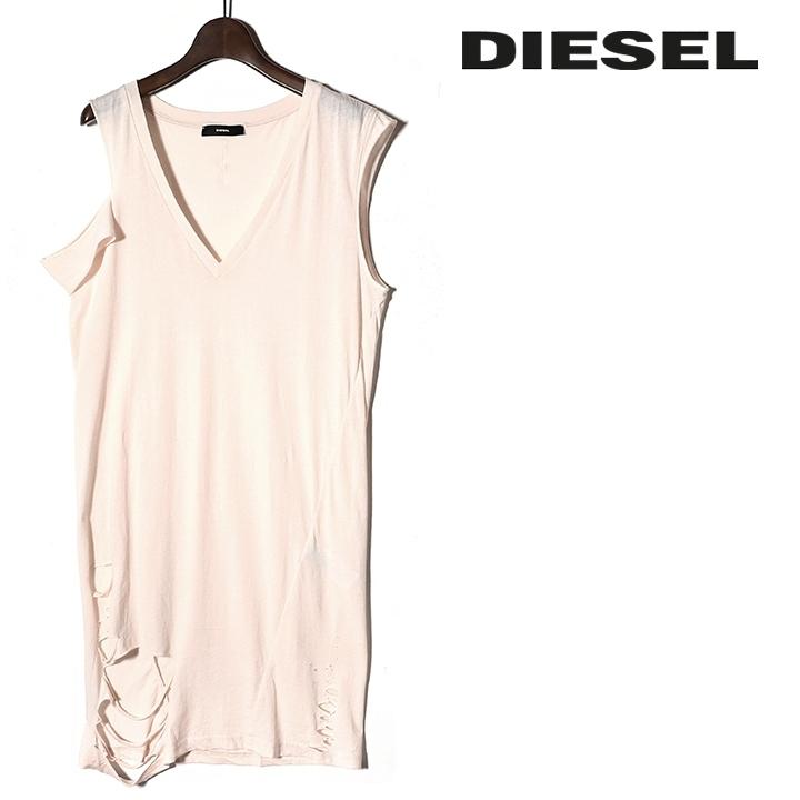 ディーゼル DIESEL ノースリーブカットソー レディース クラッシュダメージ加工 Vネック ロング丈 タンクトップ T-SHANE｜tutto-tutto