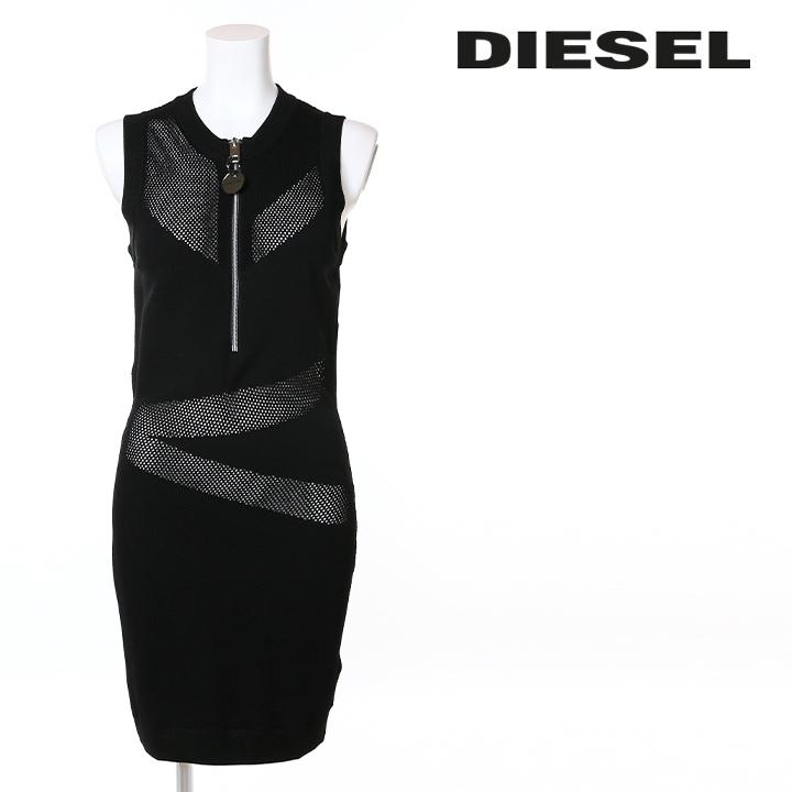 DIESEL ノースリーブミニワンピース メッシュ切替 薄手 黒S DIESEL ノースリーブミニワンピース メッシュ切替 薄手 黒S