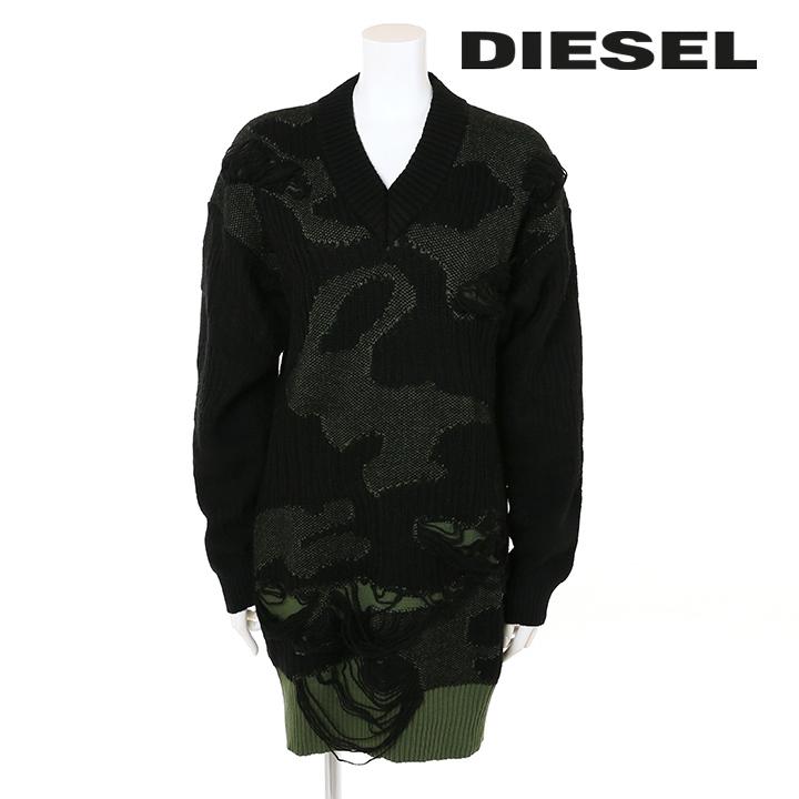 ディーゼル DIESEL ニットワンピース レディース Vネック 長袖 膝上丈