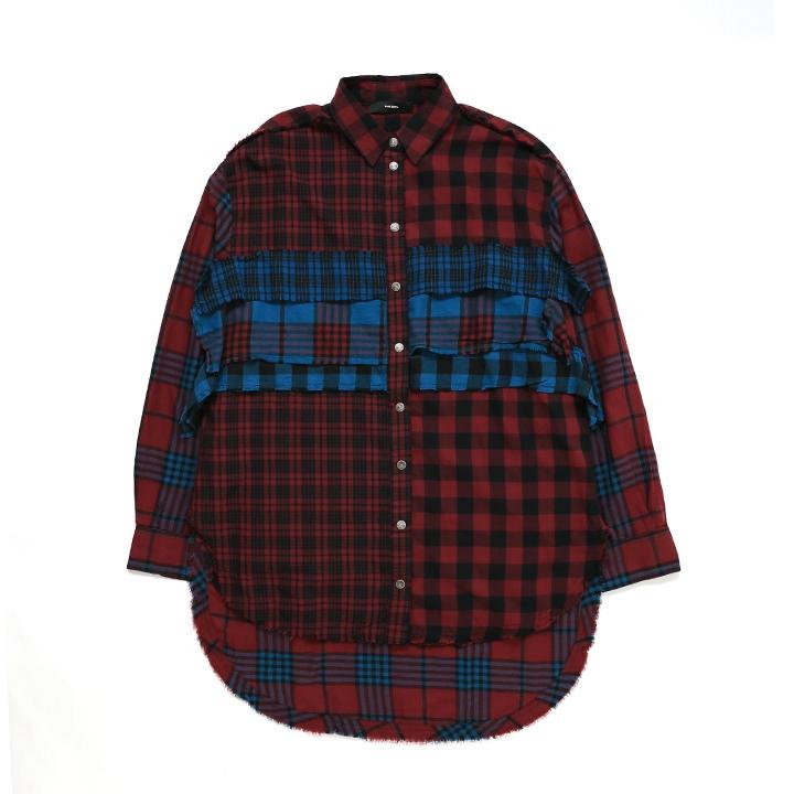 DIESEL チェック柄 長袖Tシャツ DIESEL ディーゼル チェック柄 ウール混 クロップド 長袖シャツ