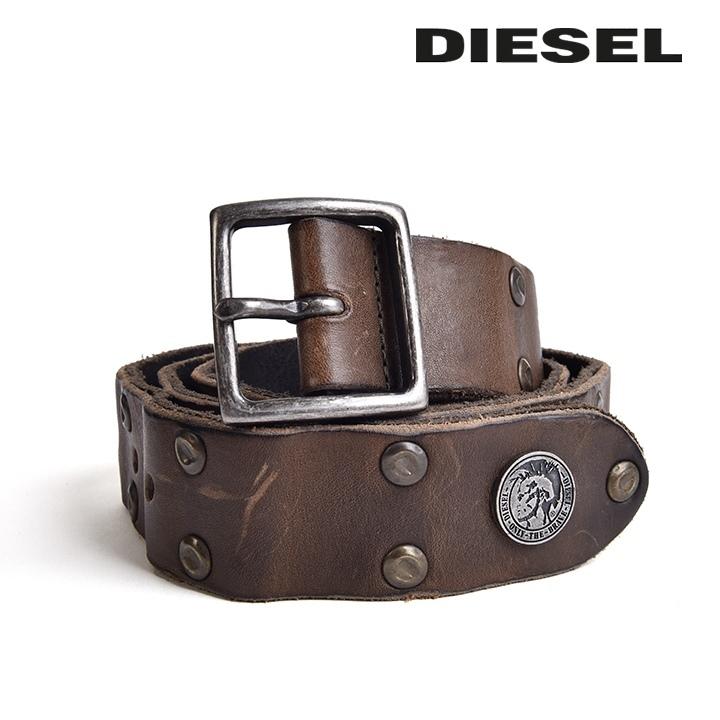 【美品】DIESEL ディーゼル　スタッズ　ロゴ　ベルト　ヴィンテージ加工 DIESEL スタッズベルト 本革 ブラック DIESEL - DIESEL