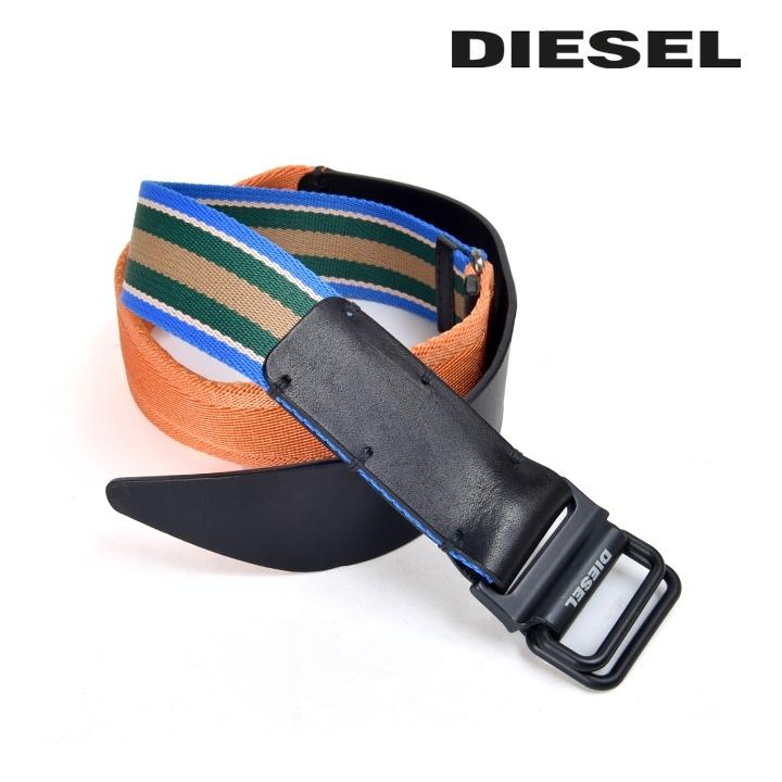DIESEL ディーゼル レザーベルト リングベルト メンズ 牛革 ナイロン