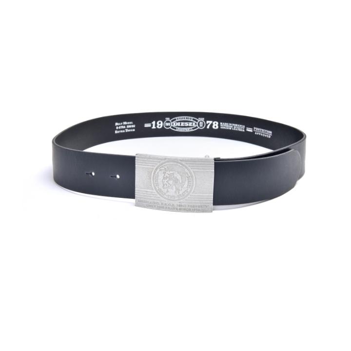 DIESEL 黒レザーベルト メタルバックル DIESEL (ディーゼル) レザー ロゴメタルループ ベルト B-Glossy