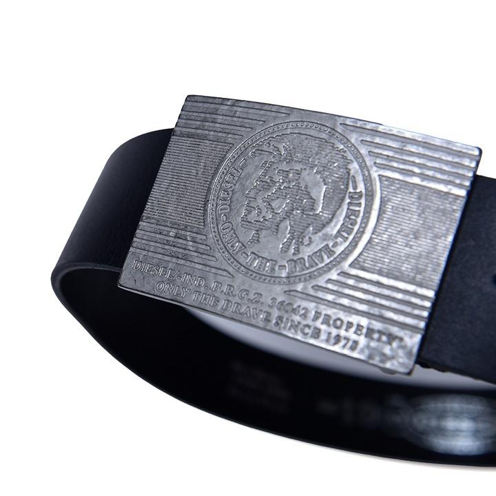 DIESEL 黒レザーベルト メタルバックル DIESEL ディーゼル レザーベルト メンズ 牛革 メタルバックル B