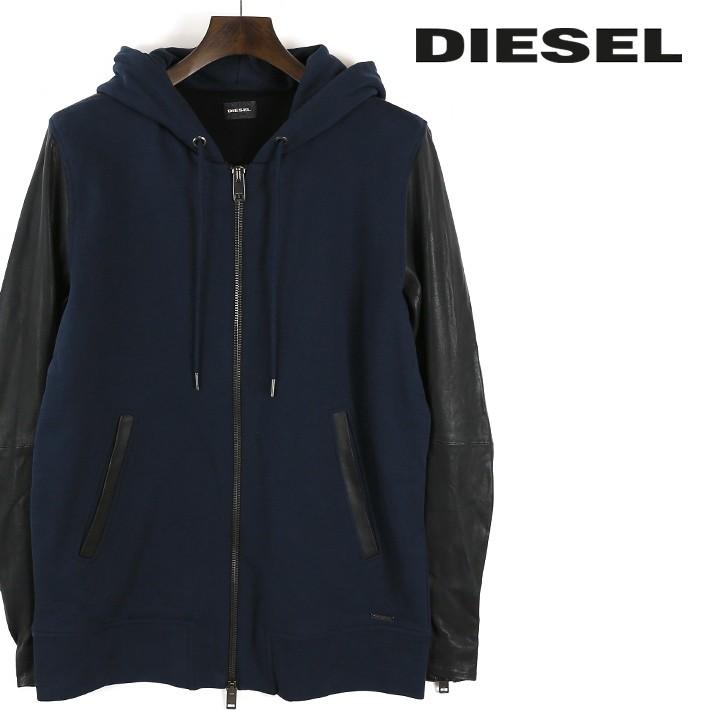 【L】DIESEL ジップレザーフード ジャケット DIESEL ディーゼル フードパーカージャケット メンズ スウェット