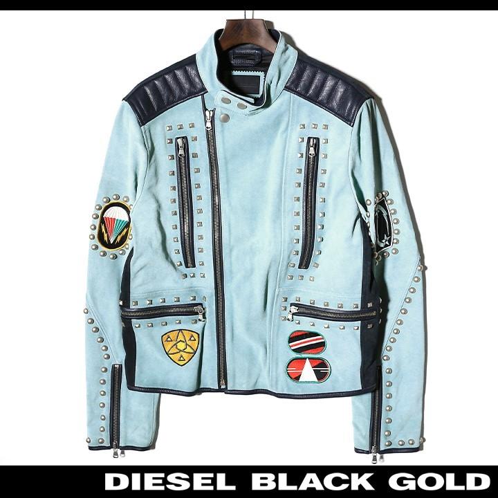 ディーゼルブラックゴールド DIESEL BLACK GOLD レザージャケット メンズ ヴィンテージ風 牛革 スウェード スタッズ装飾