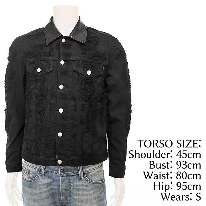 DIESEL ディーゼル ブラックデニムジャケット メンズ レザー襟 DIESEL ディーゼル ブラックデニムジャケット メンズ レザー襟