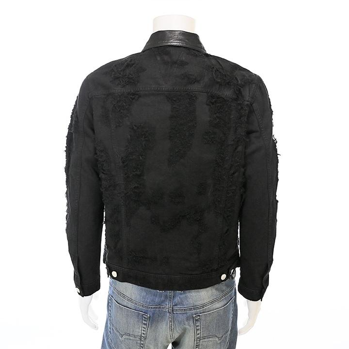 DIESEL ディーゼル ブラックデニムジャケット メンズ レザー襟 DIESEL ディーゼル ブラックデニムジャケット メンズ レザー襟