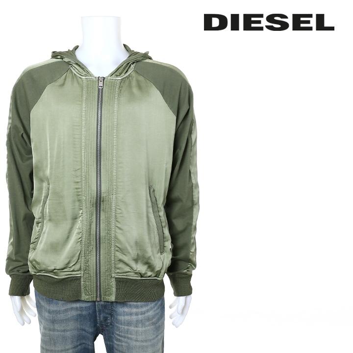 DIESEL（ディーゼル） ジップアップパーカー メンズ サテン切替 麻混 