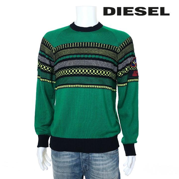 DIESEL ディーゼル 長袖ニットセーター メンズ 刺繍ワッペンアクセント 