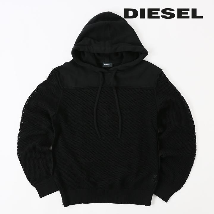 ディーゼル DIESEL 長袖メッシュニットパーカー メンズ バックプリント