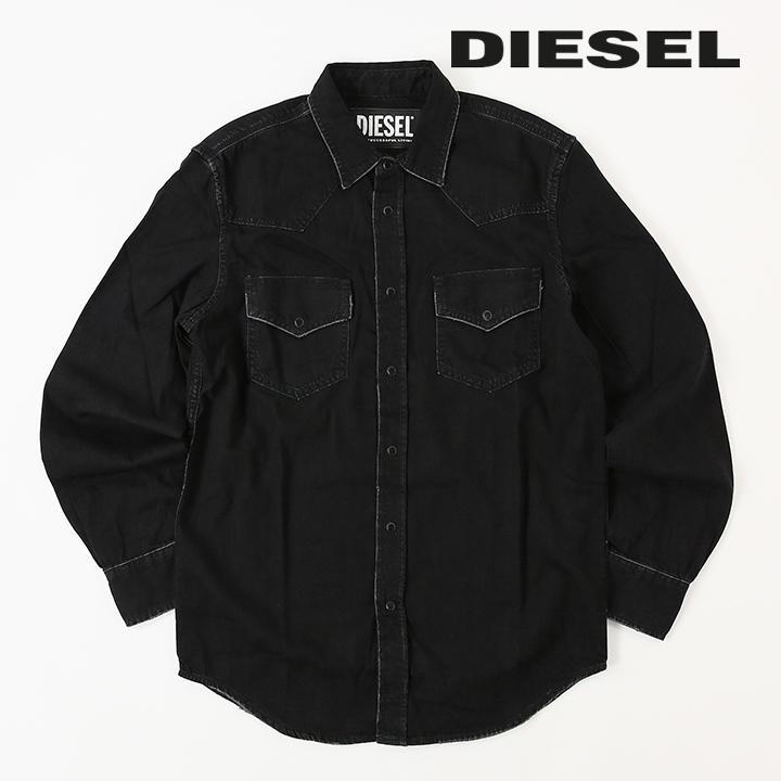DIESEL ダメージ加工 長袖シャツ IT-HO-978 DIESEL ディーゼル ブラックデニムシャツ メンズ ダメージ加工