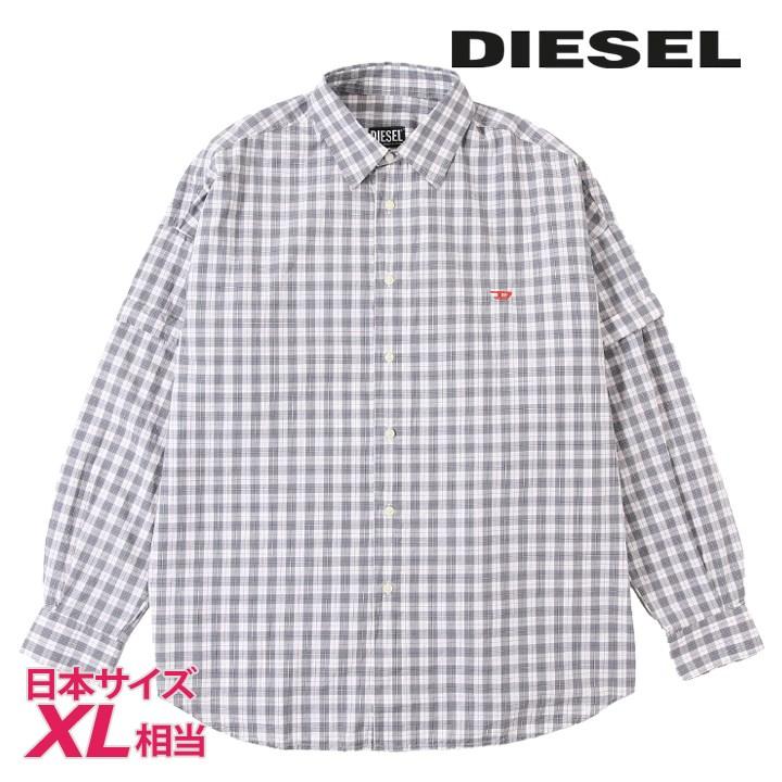 S/Double エスダブル メンズ チェック柄ジップ長袖シャツ DIESEL ディーゼル 長袖コットンシャツ メンズ チェック柄
