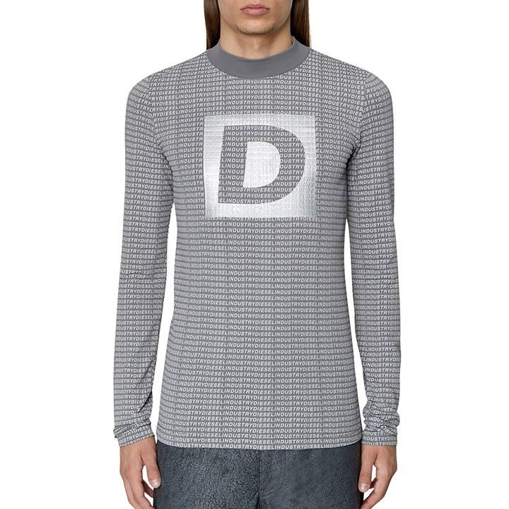 DIESEL トップス ディーゼル カットソー ロゴ モックネック 長袖 DIESEL ディーゼル 長袖Tシャツ カットソー メンズ パフプリント