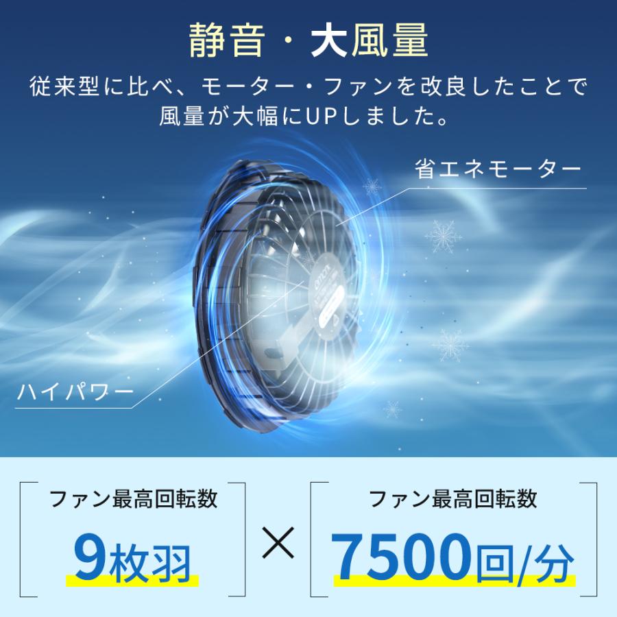 空調作業服 バッテリー ファン セット 17200mAh大容量 9枚羽強力ファン 4段階調節可能 熱中症対策 大風量メンズ レディース 男女兼用 PSE認証済み CS01/CSX1対応｜tutuyo｜03