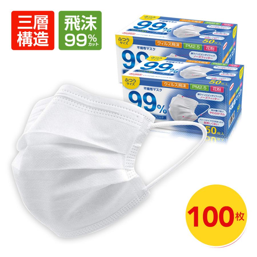 在庫あり 三層構造 」マスク 100枚 フェイスマスク 3層構造 不織布