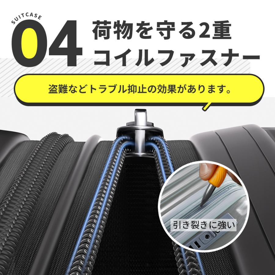 「耐衝撃＋低騒音」スーツケース Sサイズ TSAロック 搭載2重コイルファスナー使用 キャスター交換可能 ダブルキャスター 360度回転 機内持ち込み可能 超軽量｜tutuyo｜14