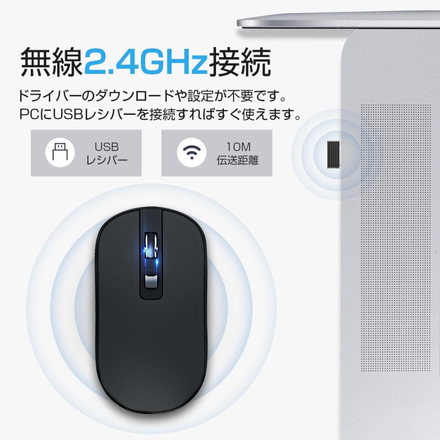 ワイヤレス マウス ゲーミングマウス 静音 小型 薄型 USB充電式 マウス 2.4GHz 3段調節可能DPI USB充電式 光学式高精度 有線無線対応 | ブランド登録なし | 03