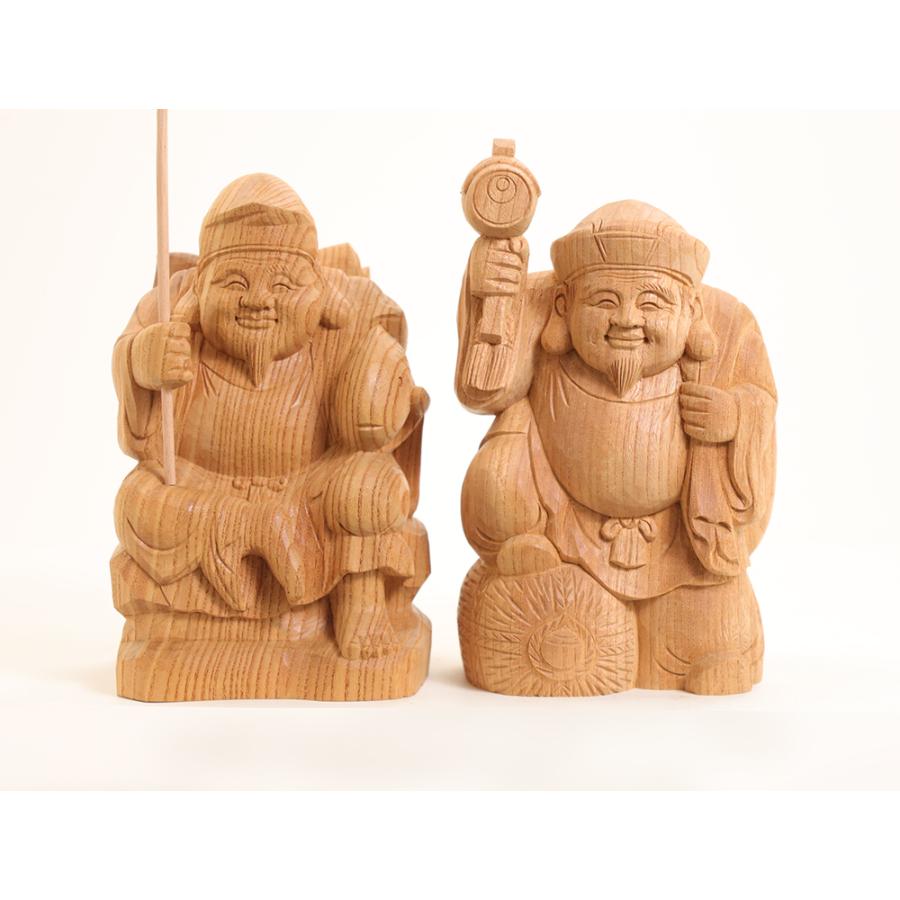 恵比寿大黒 木彫り 一刀彫 木彫 縁起物）~ 素材：けやき （置物 - 通販