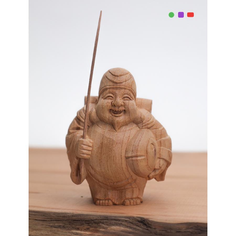 総高9cm】恵比寿 木彫り 一刀彫 / 材料：欅 (置物 木彫 縁起物) : ki 