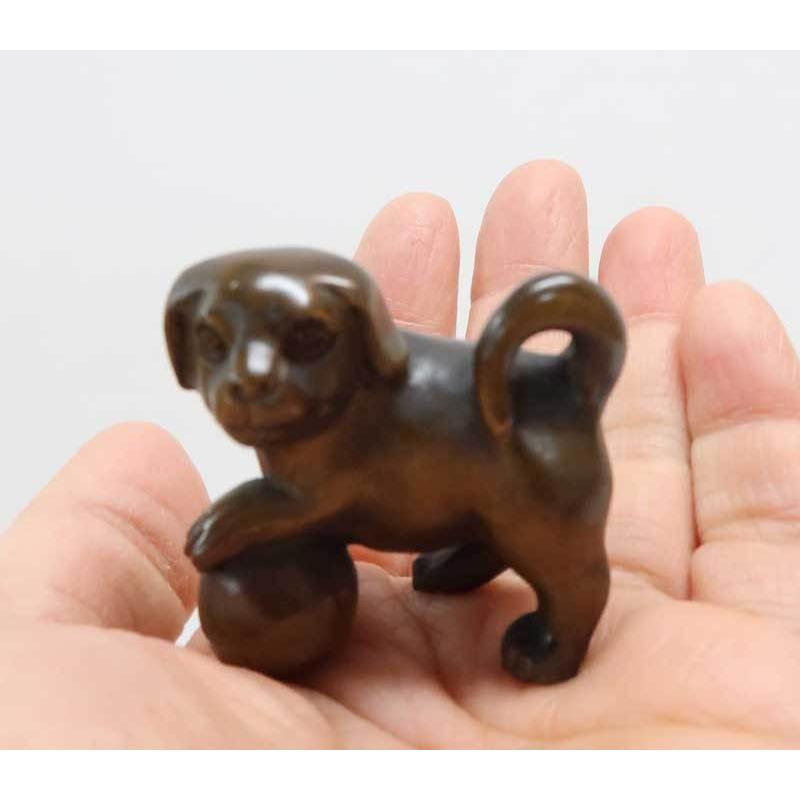 木彫り 根付 〜犬〜 一刀彫 / 素材：柘植 :kn-014:津山銘木有馬店