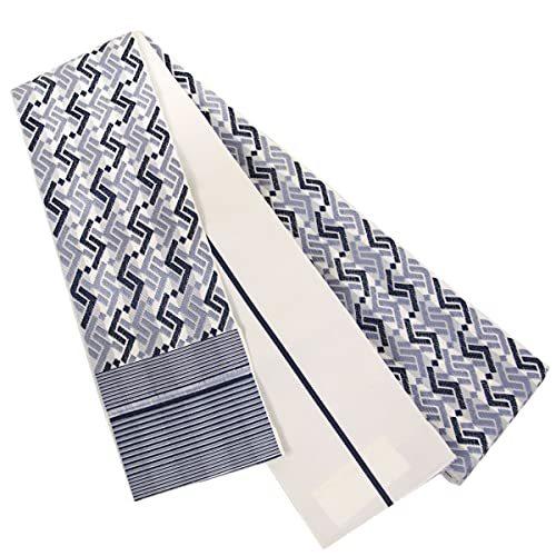 角帯 正絹 -87- 博多帯 長尺 男帯 浴衣帯 絹100% 連続文様 ホワイト系 白色/銀鼠色