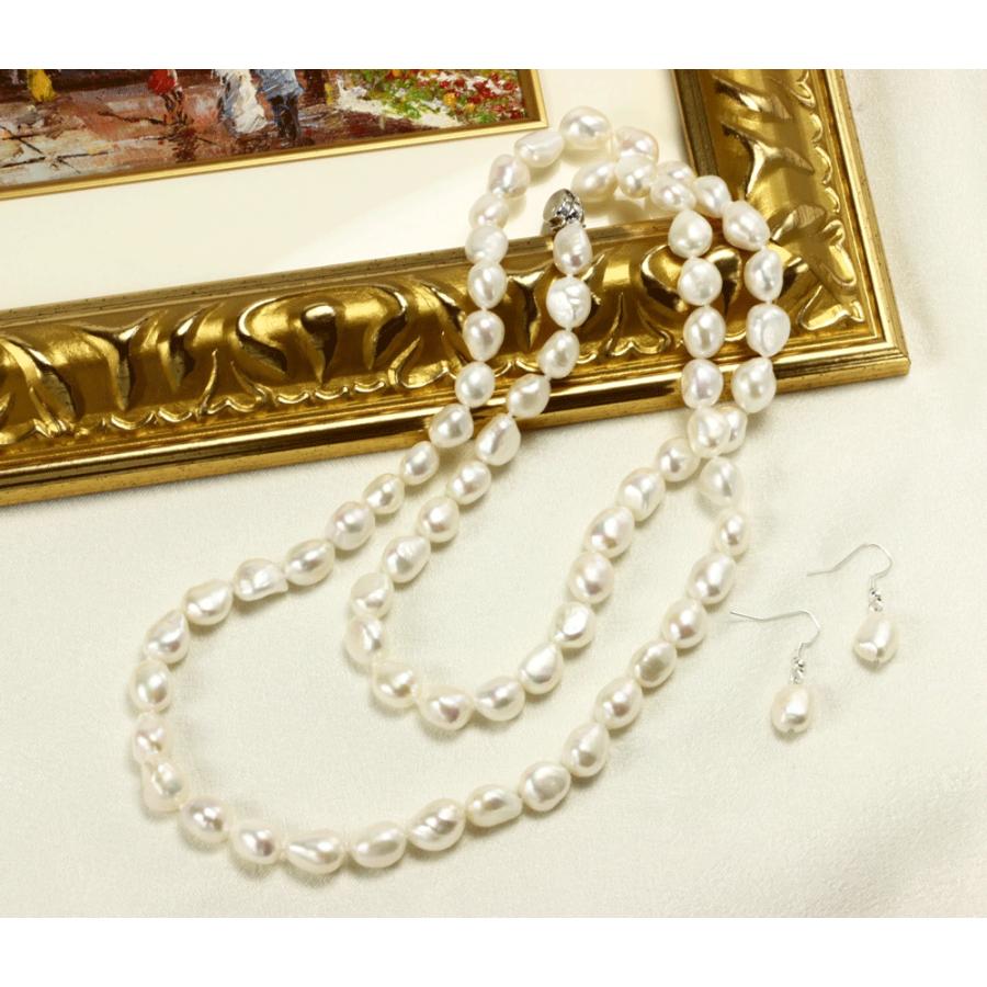 バロックパールネックレス バロックピアス セミロングネックレス 