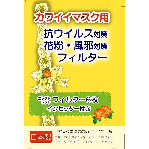 ツーヨン公式最安値 抗ウイルス 花粉 風邪 マスクフィルター 取替用 超極細繊維 電石不織布 6枚入り 2セット カワイイマスク用 小さめサイズ 日本製 T-46M | 