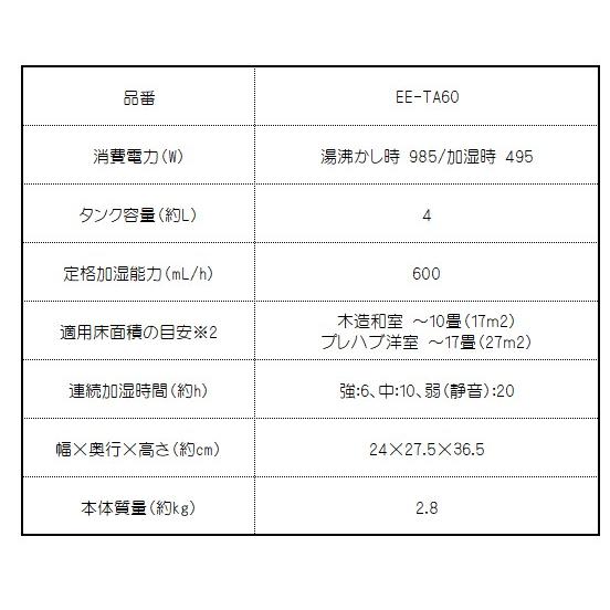 象印:スチーム式加湿器(ソフトブラック) EE-TA60-BM 加湿器 象印:スチーム式加湿器(ソフトブラック) EE-TA60-BM 加湿器