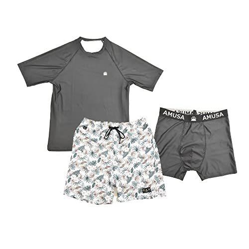 Am1301 ランキング2位 半袖ラッシュガード付きボタニカル柄水着２点セット ブラッ サーフパンツ メンズ水着 マリンスポーツ ファミリーコーデ パパ 男性 Mサイズ ブラッ A B09vkxnpth 2430 Tvilbid2