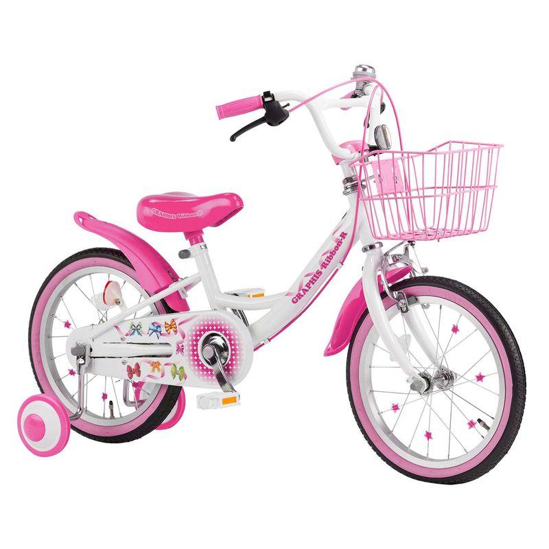 GRAPHIS(グラフィス) 補助輪付き子供用自転車 16インチ リボンカラー GR-16R ホワイト×ピンク