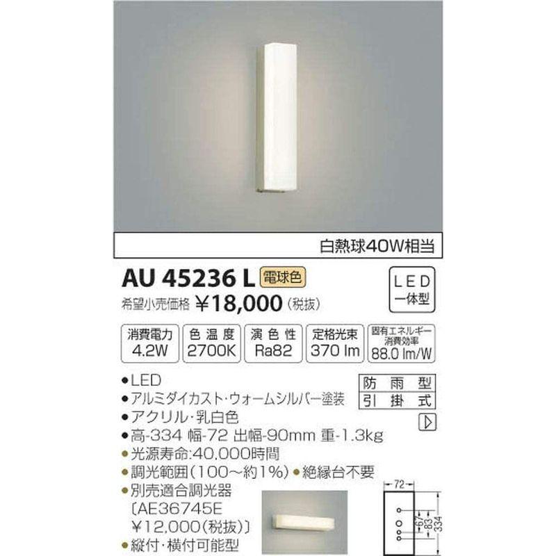 コイズミ照明 ポーチ灯 白熱球40W相当 ウォームシルバー塗装 AU45236L - 7