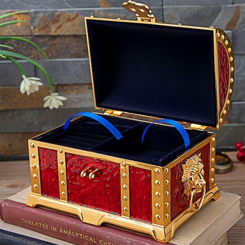 アンティーク 宝箱 鍵2本付き 収納ボックス アクセサリーケース 海賊 RPG 宝石箱 ジュエリーボックス クリスマス コスプレ 子供 小物 - 1