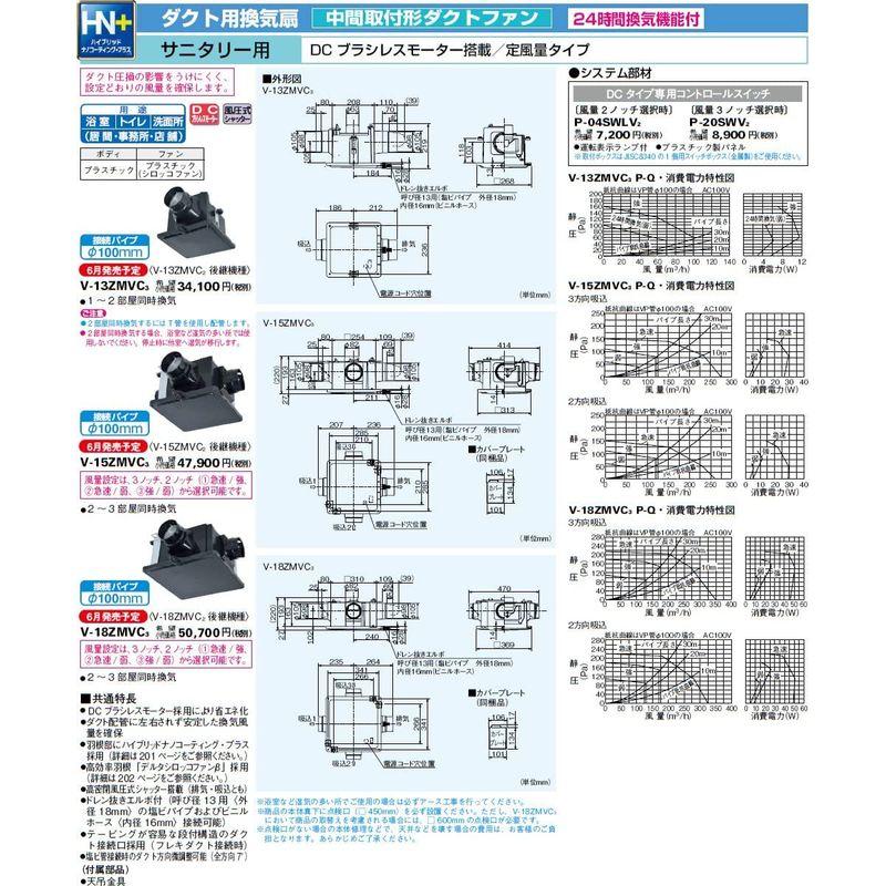 三菱　換気扇　V-18ZMVC3　24時間換気機能付換気扇　ダクト用換気扇　換気扇・ロスナイ